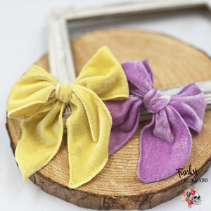 Stretch Velvet Fabric Bow Ser Purple and Yellow Bows